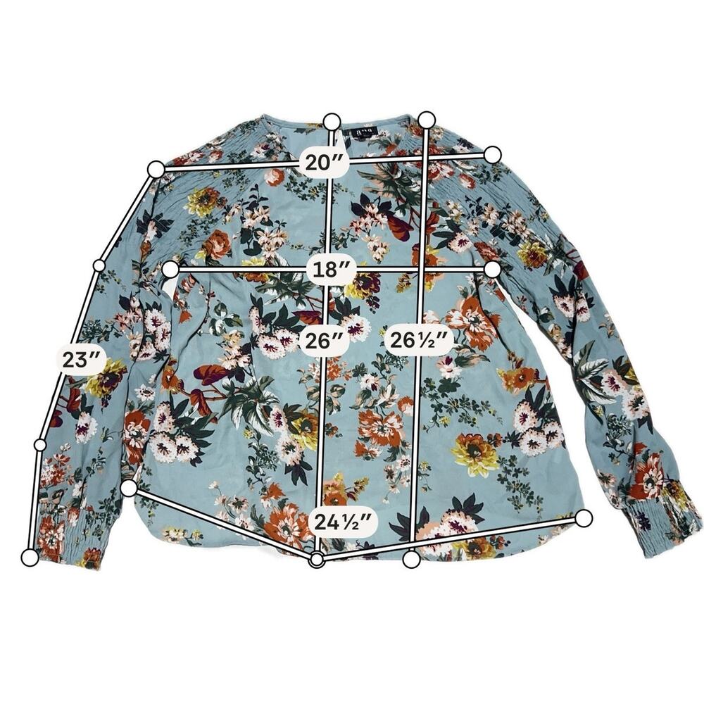a.n.a Large Teal Floral Long Sleeve Blouse Top  Large - Picture 3 of 5
